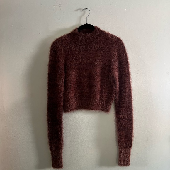 NWT • Express Cropped Fuzzy Brown Turtleneck Sweater - Picture 9 of 10